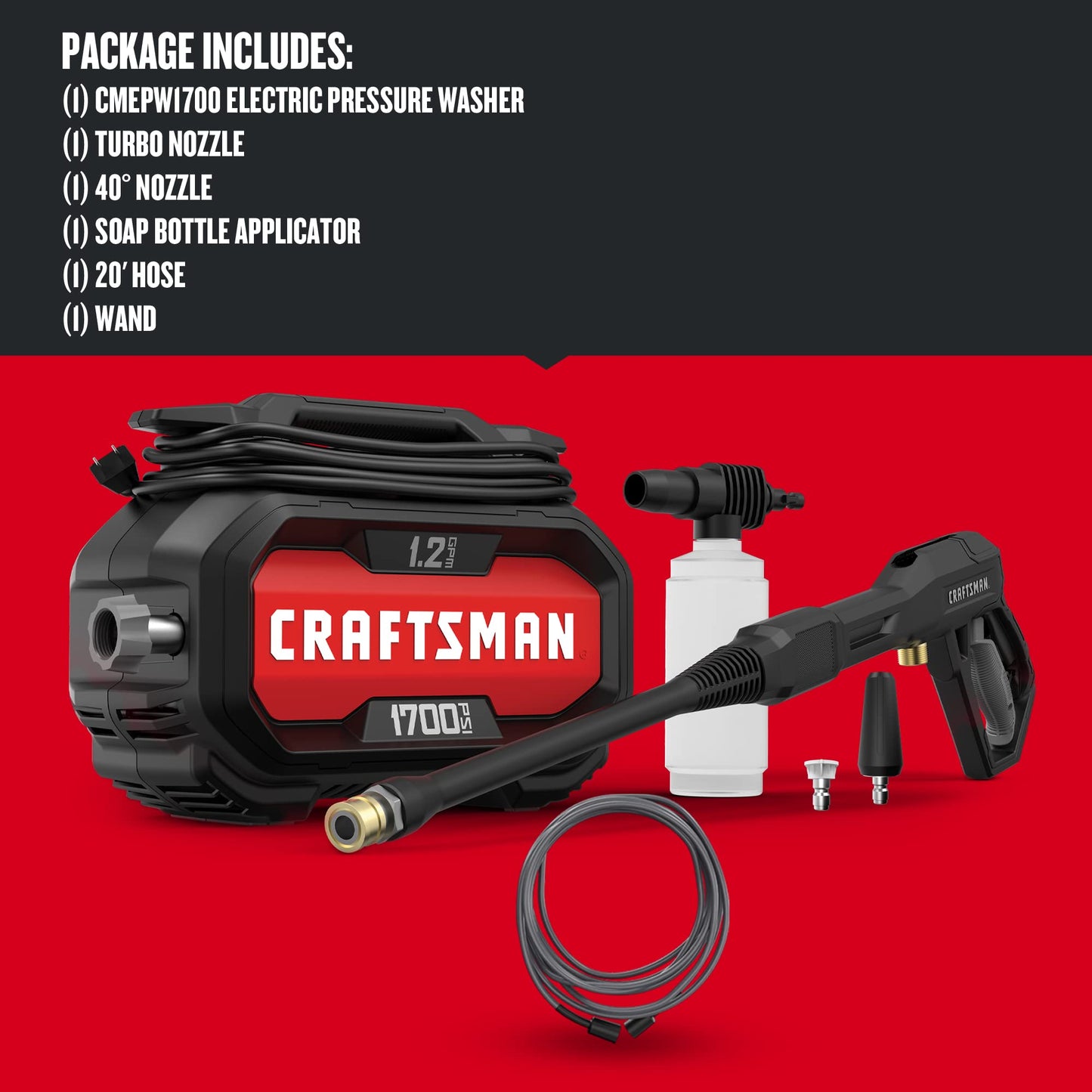 CRAFTSMAN 1700-PSI 1.2-GPM Electric Pressure Washer and 100 ft Flexon Garden Hose Bundle