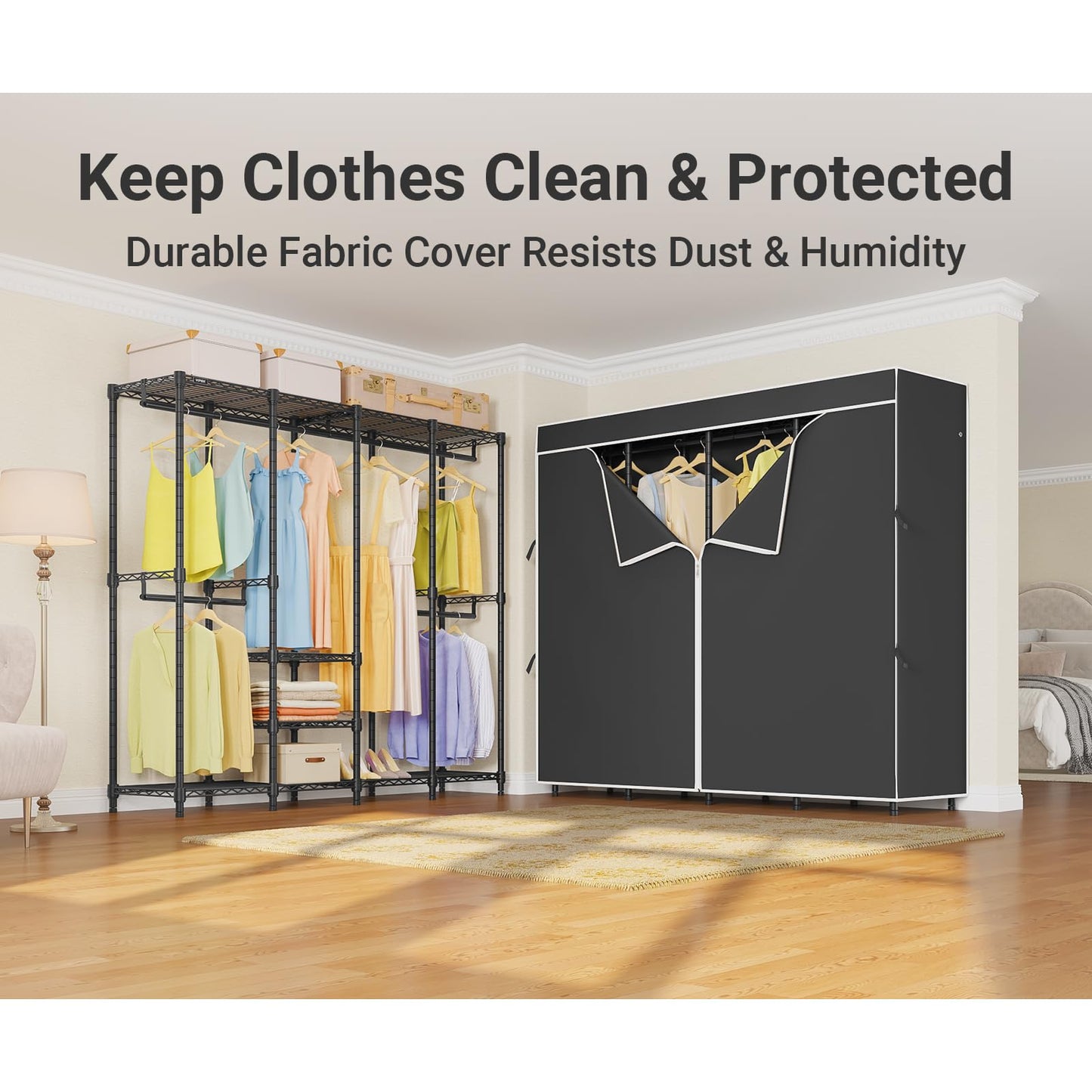 VIPEK V40C Medium Covered Clothes Rack, Freestanding Clothing Rack with Black Oxford Fabric Cover for Hanging Clothes, Adjustable Portable Closet Wardrobe for Bedroom & Walk-in Closet, Max Load 900LBS
