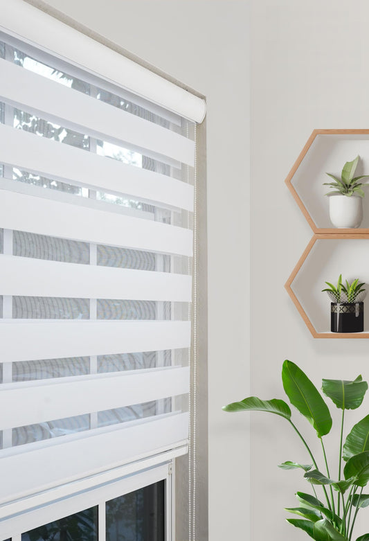 Pinecrest Home Goods Custom-Cut Size Zebra Blinds for Sliding Glass Door Light Filtering & Room Darkening Shades (White Color) (Height 78 inch) (Width 29 inch)