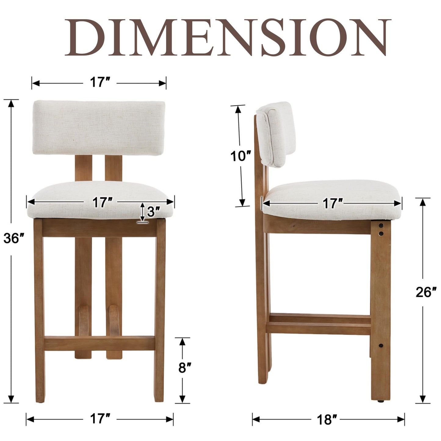 Janoray 5-Piece Counter Height Dining Table Set for 4, Bar Height Table and 4 Bar Stools for Kitchen Island/Dining Room(Brown Table & White Barstools)