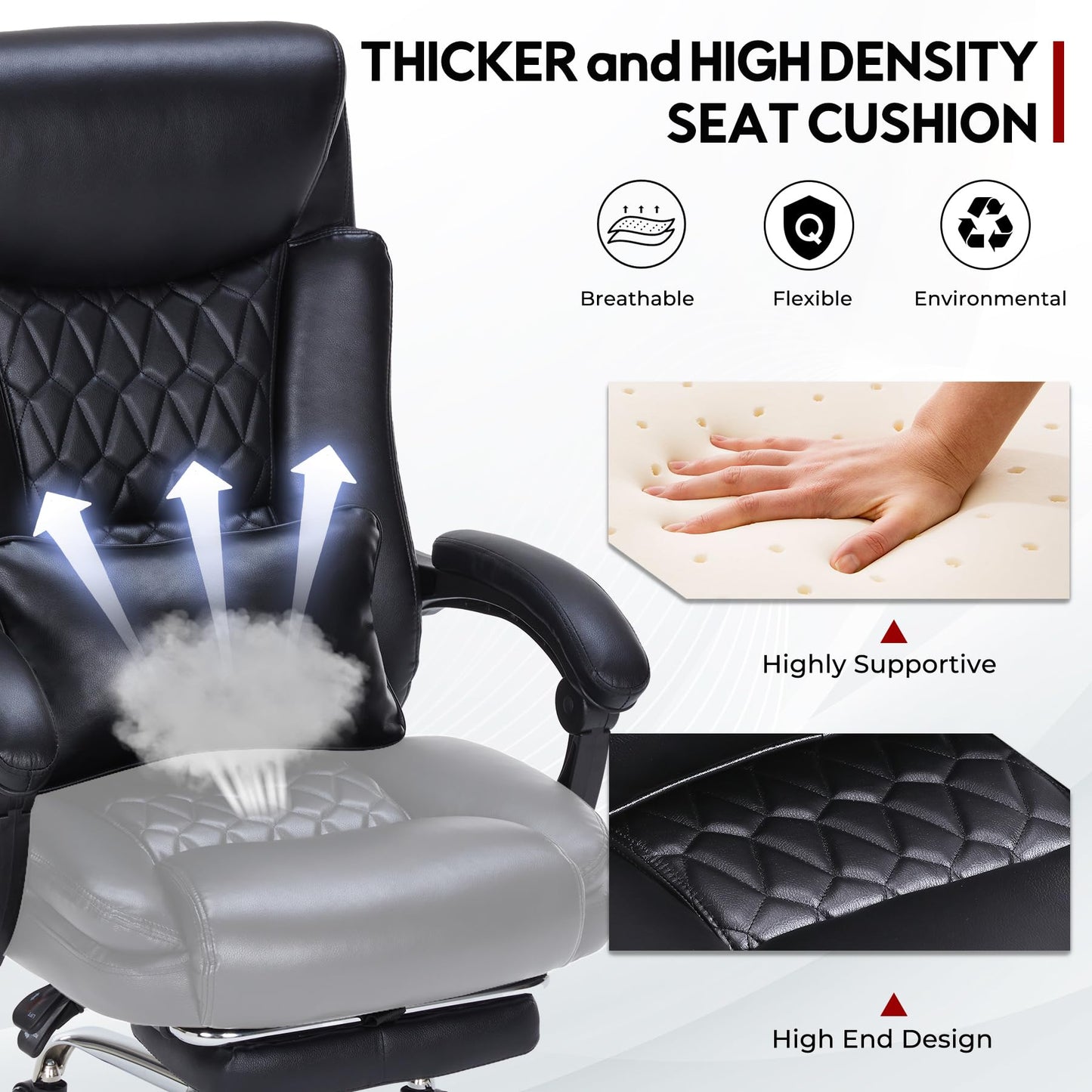 400lbs Reclining Executive Office Chair with Foot Rest, Big and Tall Ergonomic Office Chair, Home Office Desk Chairs for Heavy People (Black)