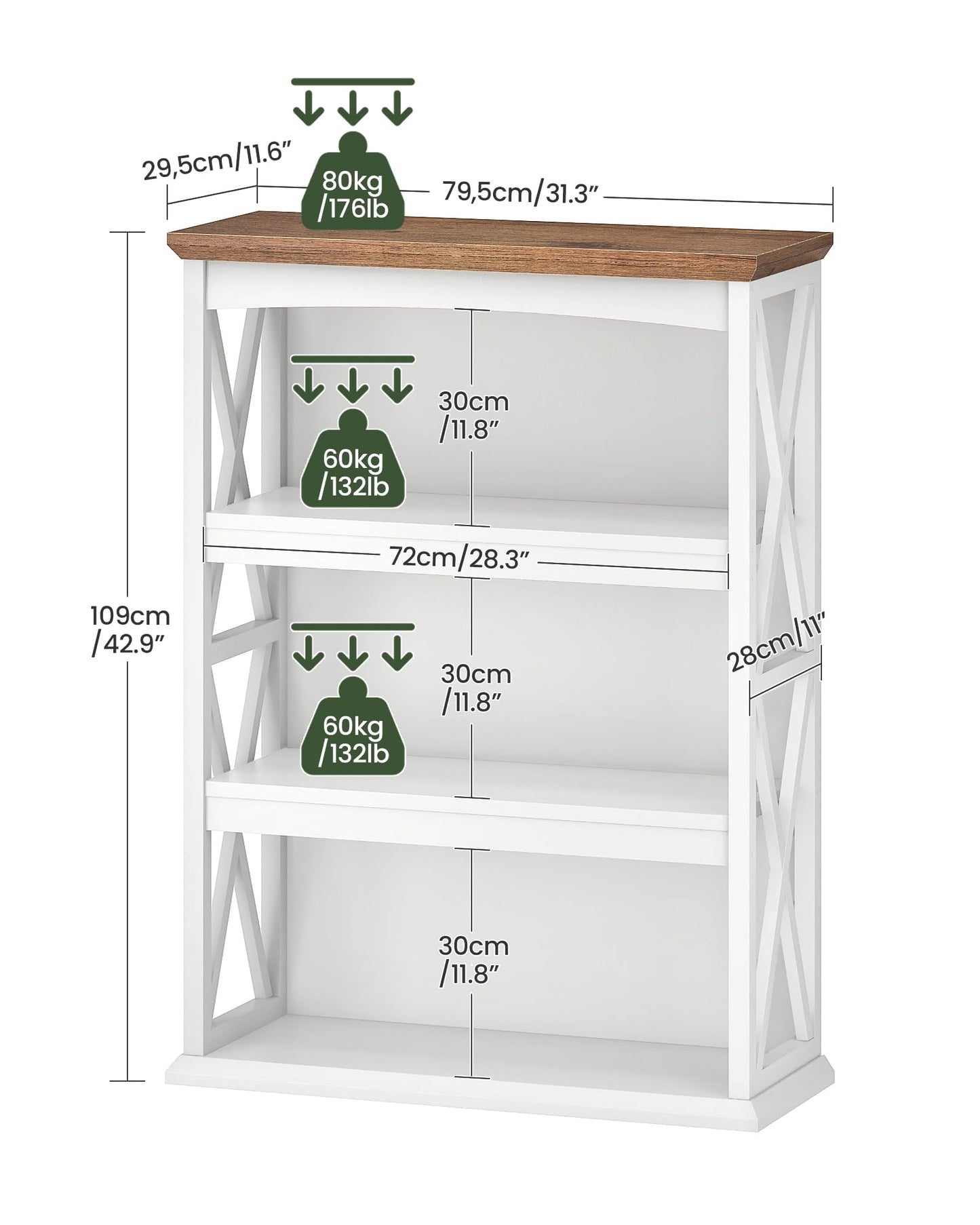 CHOEZON 4-Tier Bookcase, 42.9" Floor Standing Organizer Shelf, Corner Book Stand, Metal Frame, for Study, Bedroom, Living Room, White and Walnut TSJ01WL