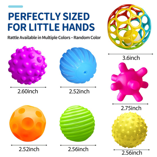 Sensory Balls for Toddlers 1-3, Sensory Baby Toys 6-12 Months, Infant Squeeze Sensory Toys,Baby Rattle Ball, Baby Teething Sensory Montessori Toys Soft Chew Toy with Rattles for Babies
