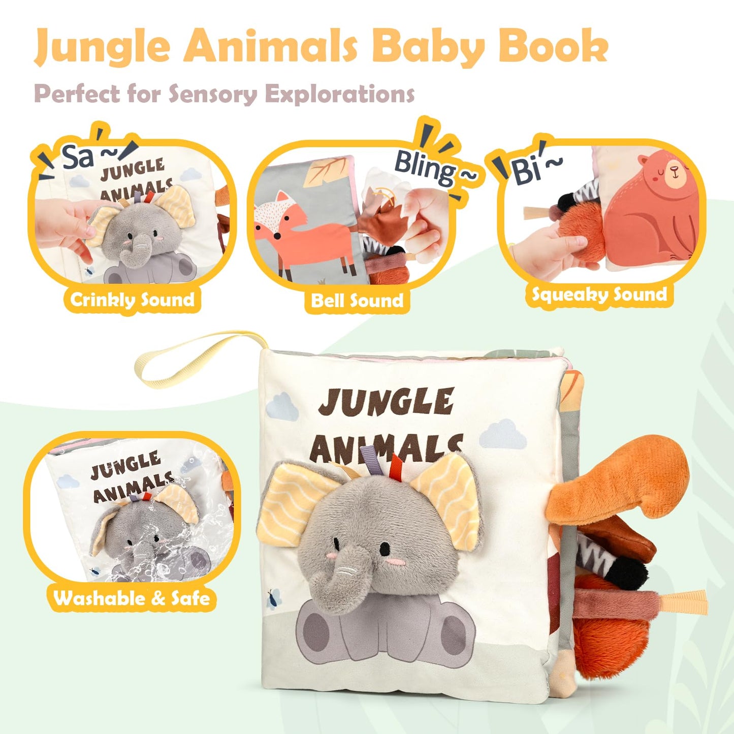 Joyreal Spiral Car Seat Toys with Jungle Soft Book, Plush Rattles and Linking Rings, Stroller & Travel Toy for Newborns and Infants 0-12 Months Girls Boys
