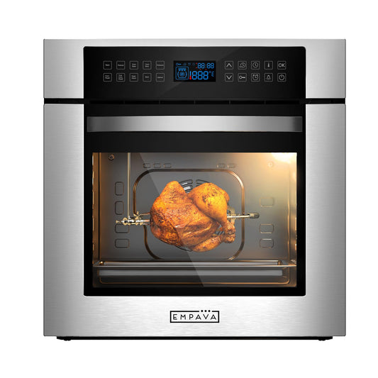 Empava 24 Inch Electric Single Wall Oven with 10 Cooking Modes, Convection Fan and Rotisserie, Screen Touch Control, Stainless Steel
