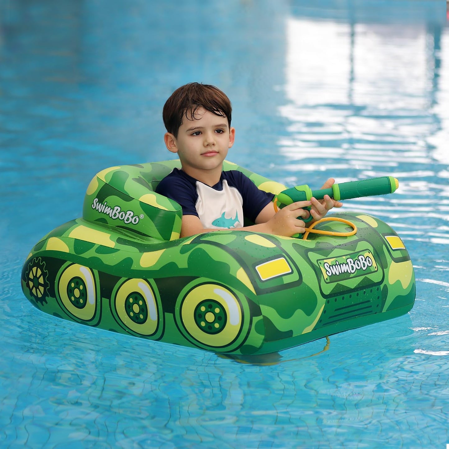 Swimbobo Tank Pool Floats with Water Gun Kids Toddler Pool Floaties Swim Floaty Rafts Lake Beach Party Pool Toys for Boys Girls (Green Tank)