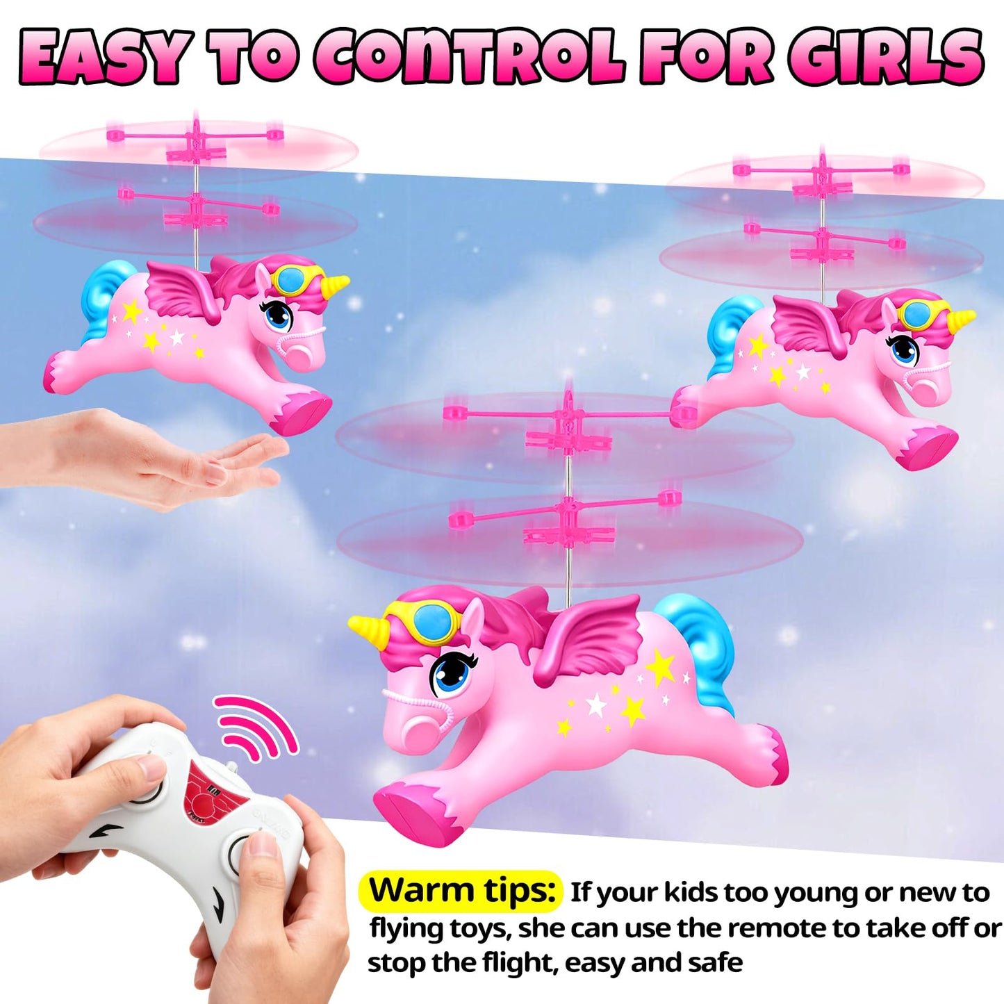 QUANA Remote Control Helicopter, Flying Unicorn Toys Rc & Hand Control Flying Ball Toy Rc Helicopter Mini Drone for Kids Girls Age 6-8 9 10 11 12 Years Old Birthday Gifts