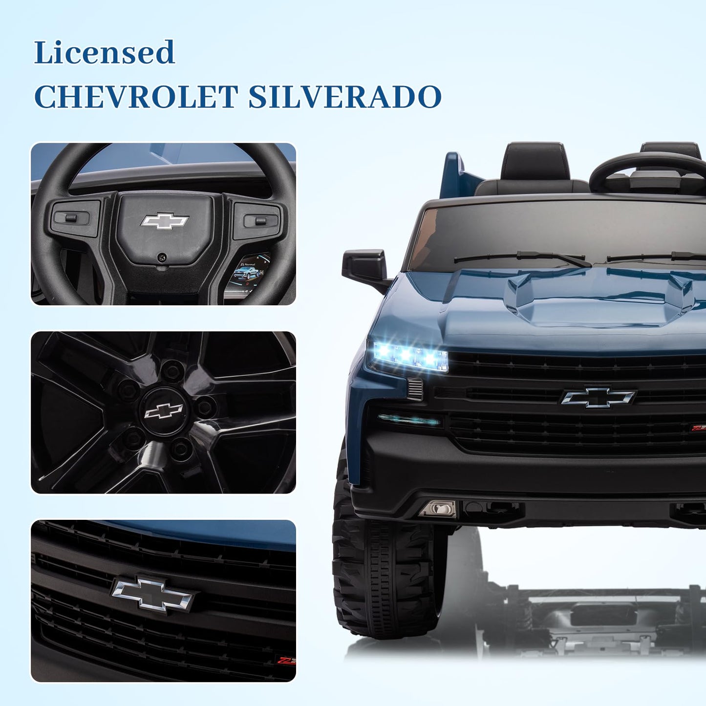 GarveeLife 24V 2-Seater Truck Licensed Chevrolet Silverado Ride On Car Kids Toy, Electric Vehicle Car for Toddlers with Parent Remote Control, Blue