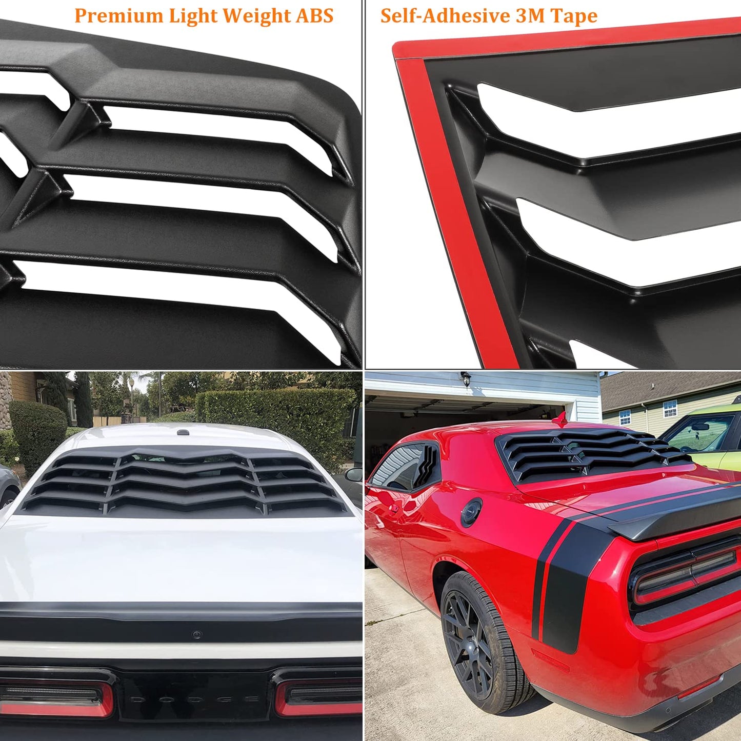 Bonbo Rear+Side Window Louver Fits for Dodge Challenger 2008-2022 2023 in GT Lambo Style Custom Fit Windshield Sun Shade Cover ABS (Matte Black)