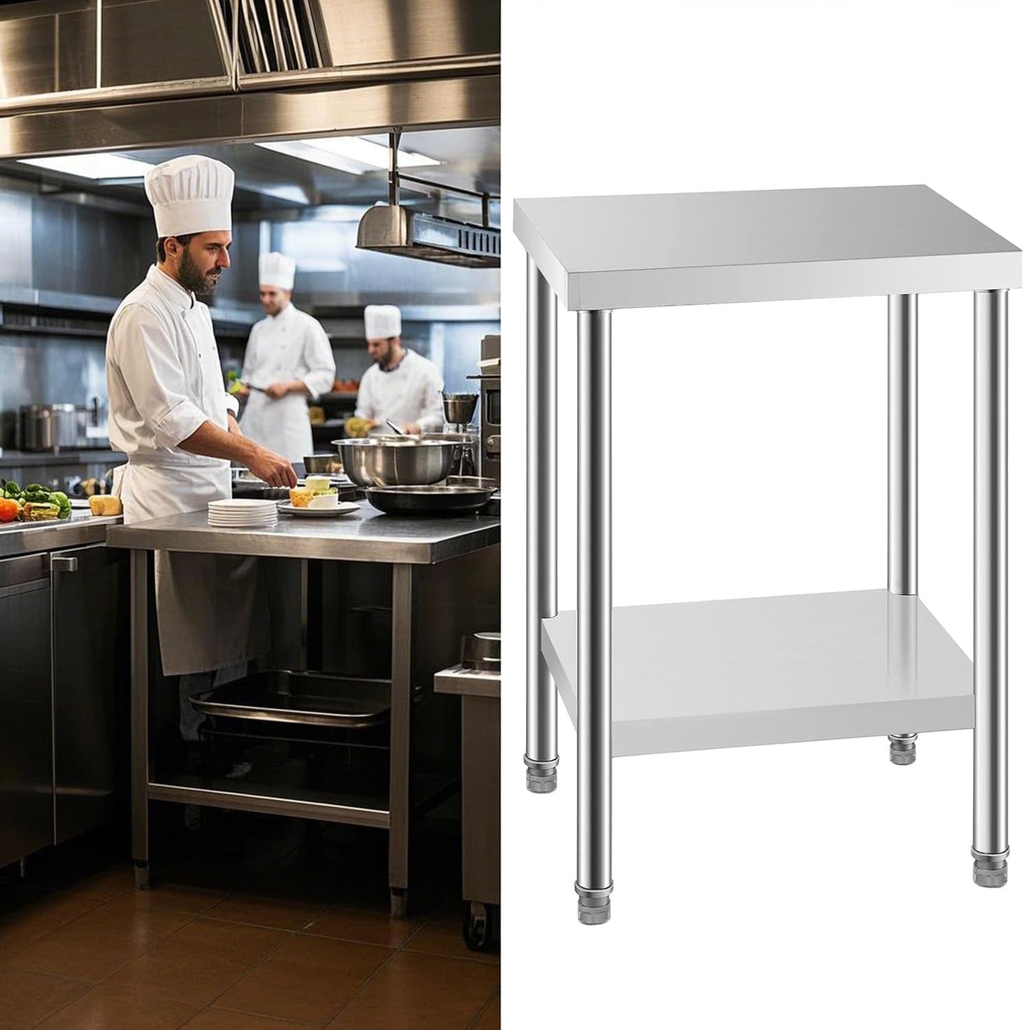 HXCFYP NSF Certified Stainless Steel Prep Table 24x18 with Undershelf for Restaurant, Home, & Hotel - Heavy Duty Commercial Grade Worktable for Food Preparation & Christmas Cooking