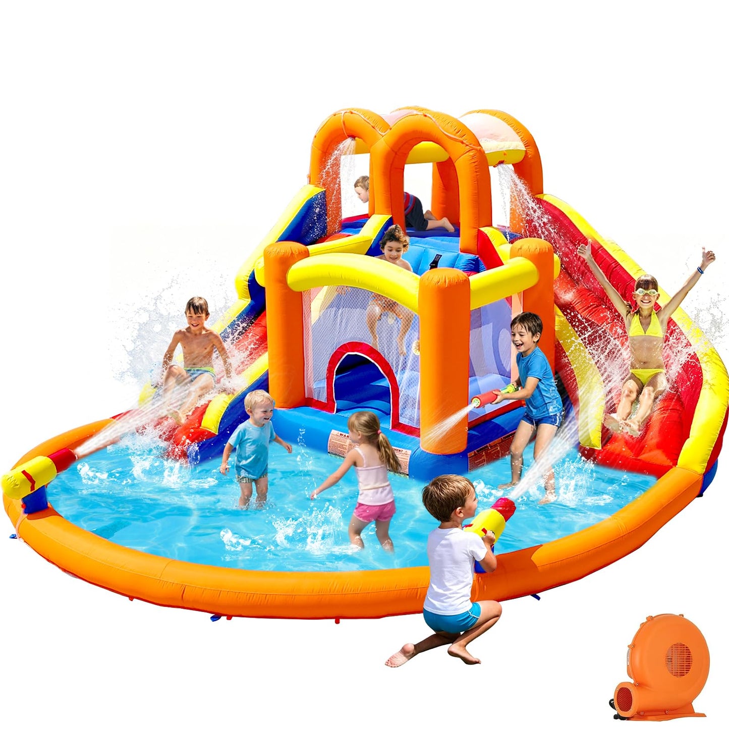 HuaKastro [Upgraded Version] Bounce House Water Slide Combo for Big Kids 8-12, Water Bounce House with Dual Long Slides & Big Splash Pool, Backyard Water Park for Kids 3-12