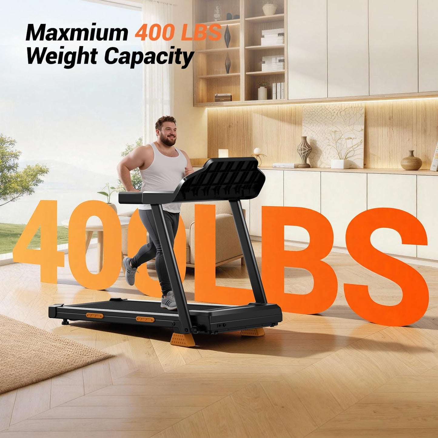 UMAY Treadmills for Home with 15% Incline, 7-Layer Shock-Absorbing Foldable Treadmill with Led Screen & Handle Bar Up to 400lbs Capacity, 3.0HP Walking Pad Treadmill Lower Noise/0.6-7.5MPH