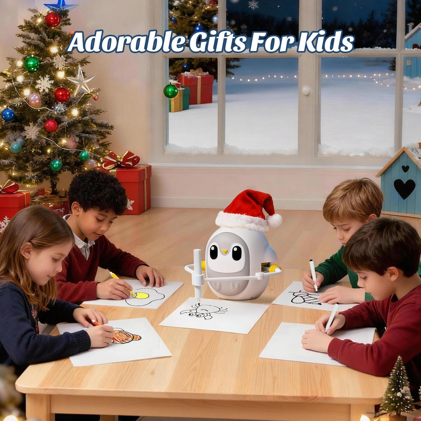 GMYGBY Drawing Robot for Kids, Montessori Learning Drawing Machine with 200 Cards, Smart Educational Painting Toy for 3 4 5 6 7 8 Year Old Boys Girls Birthday Party Gift- (Penguin)