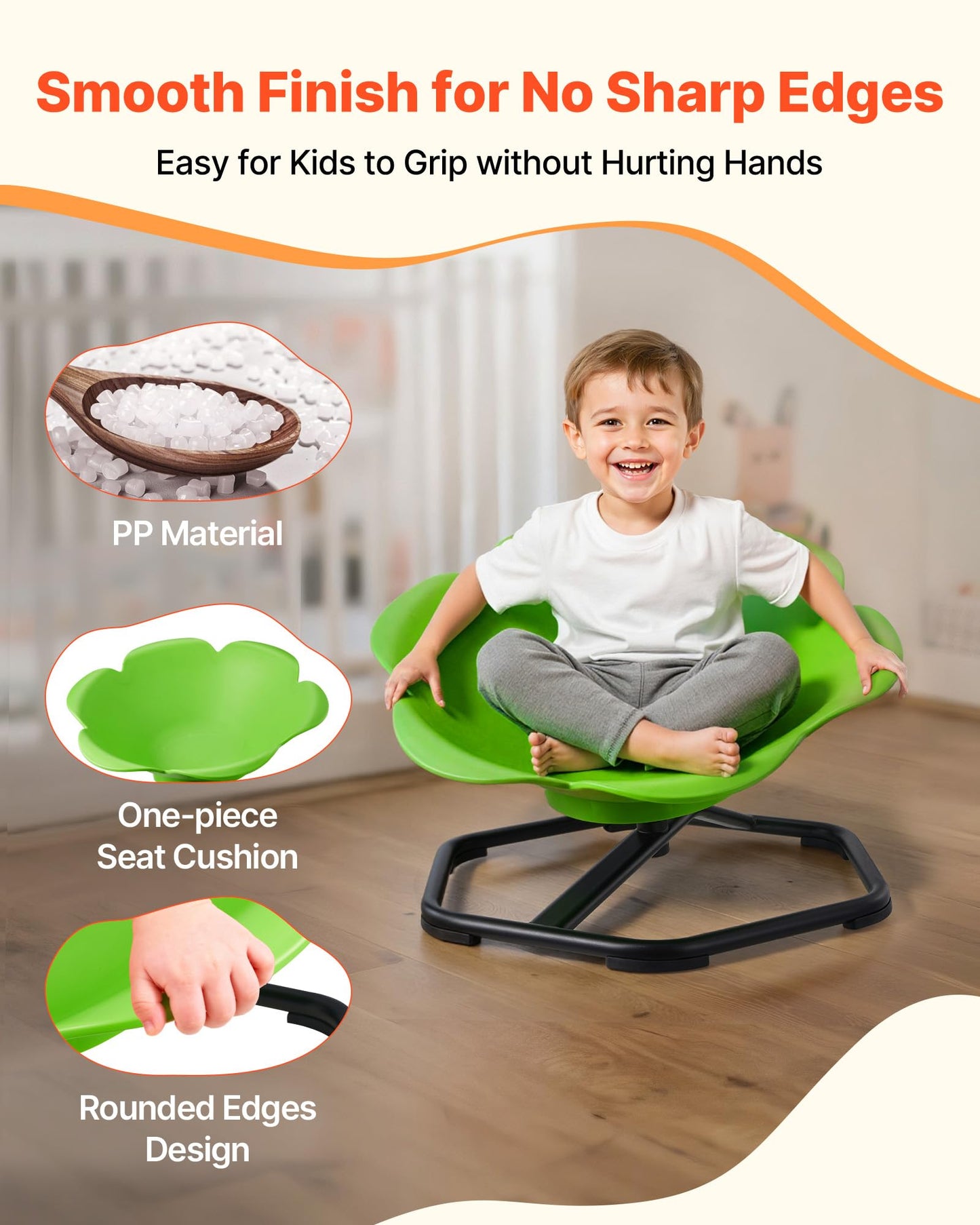 VEVOR Kids Swivel Chair, 220 lbs Capacity, Cylinder Shape Sensory Spinning Chair, Autistic Kids Sensory Toy Seat with Non-Slip Metal Base, Toddler Sit & Spin Seat for Coordination Balance Focus, Green