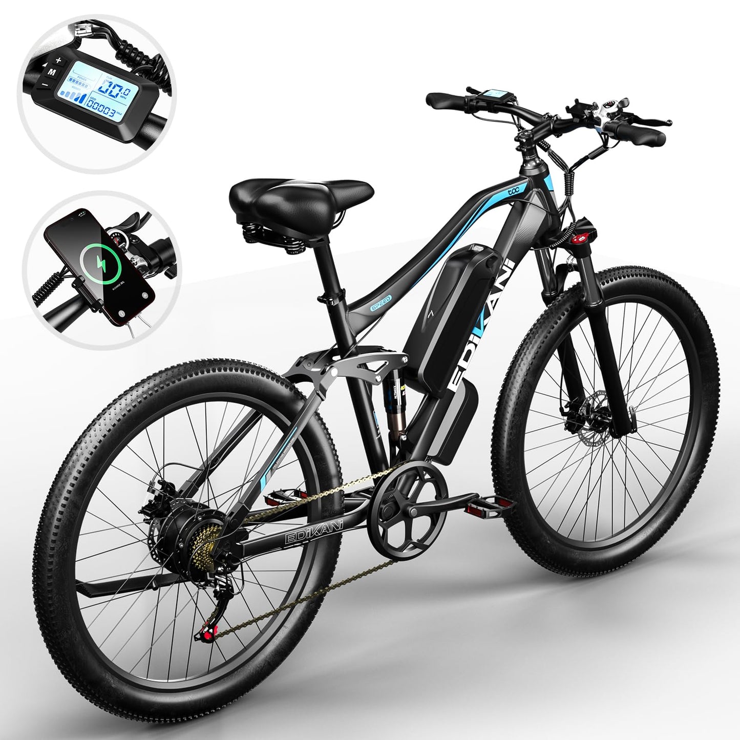 EDIKANI Electric Bike for Adults 27.5" 1500W Peak Ebike Full Suspension 19.2Ah Battery Max 32Mph Electric Mountain Bike 80 Miles E Bicycle for Commuter