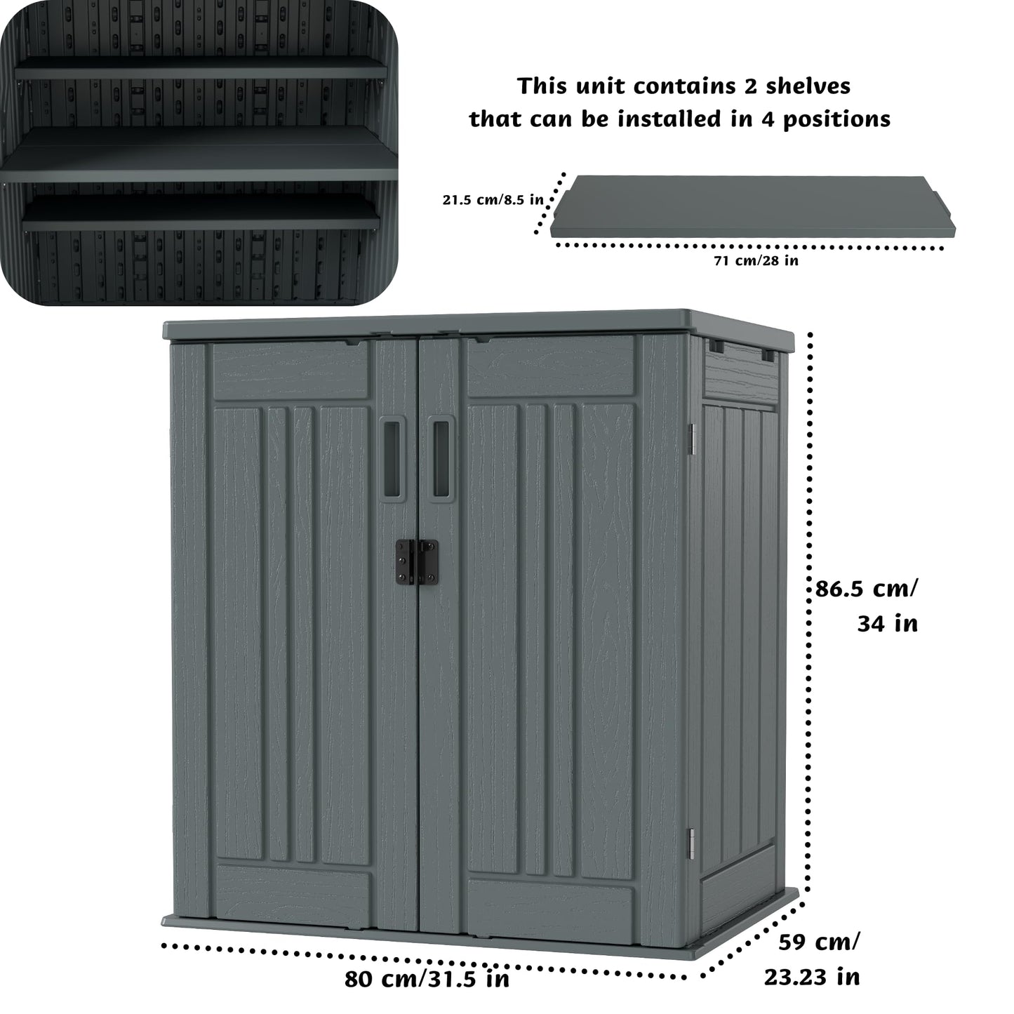 EHHLY Heavy Duty Small Storage Cabinet Outdoor Weatherproof, 14 Cuft Garage Storage Cabinet with 2 Adjustable Shelves, Lockable Kitchen Pantry Closer Organizer, 31Wx23Lx34H, Sage Grey