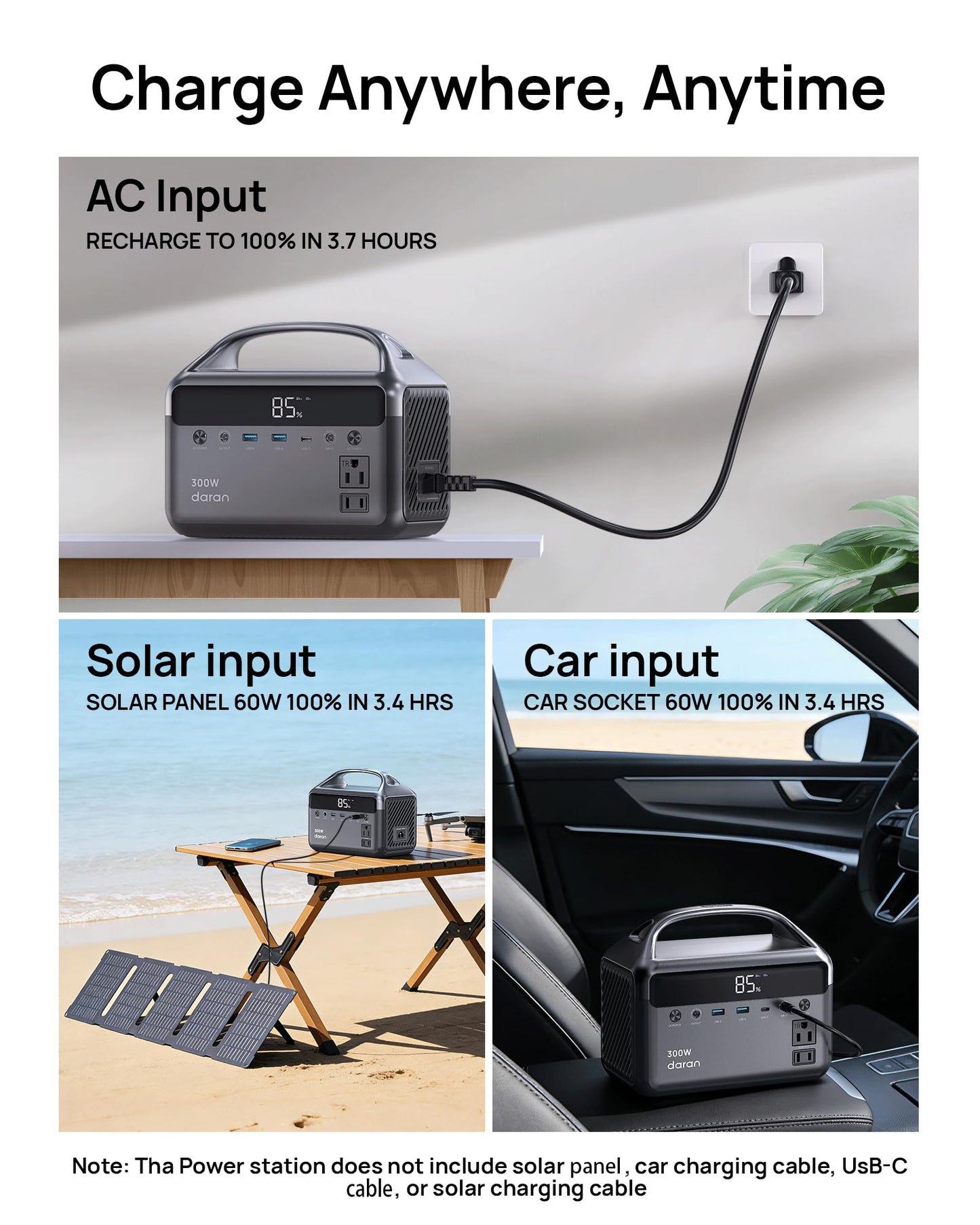 DaranEner Portable Power Station, 300W (Surge 600W) 192Wh(60,000mAh) Power Bank with 110V AC Outlet, LiFePO4 Battery for Home Emergency, Camping, Travel,& Outdoor Electronics(Option Solar Generator)