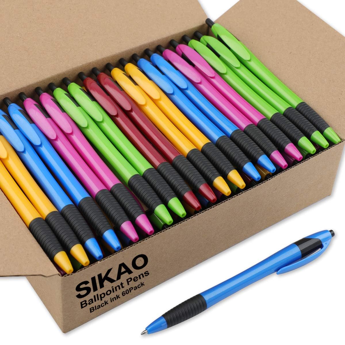 Pens Bulk, 60Pack Morandi Gripped Slimster Bulk Ballpoint Smooth Writing No Smear, Black Ink 1.0mm, Wholesale Click Retractable Server Pens, School Office Supplies