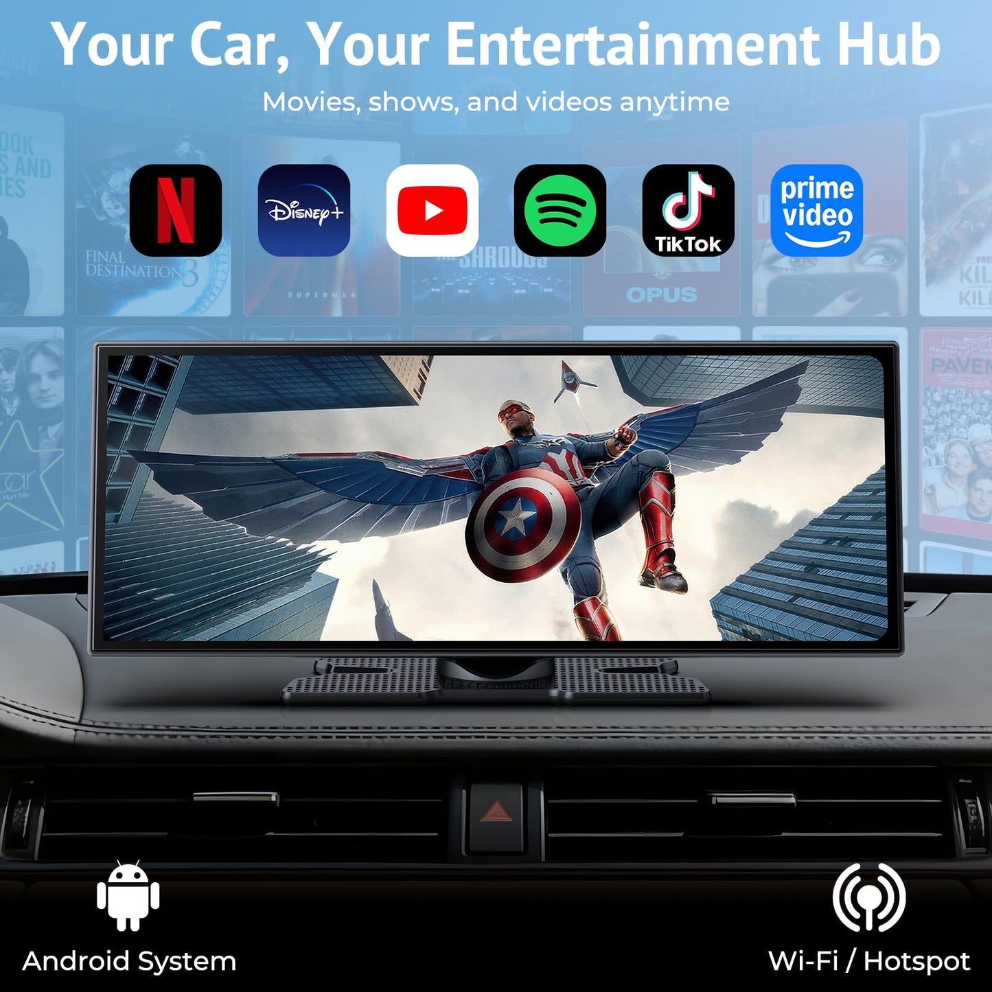 Wonsidary 11.26" Wireless CarPlay Screen for Car,Portable CarPlay & Android Auto Screen,1080P Backup Camera,Split-Screen,Dual Bluetooth,Navigation & Voice Control,Support OTA,for All Vehicles