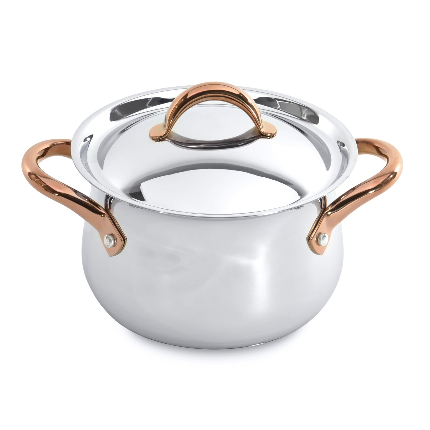 BergHOFF Ouro Gold 18/10 Stainless Steel 17Pc Cookware Set With Lids, 11Pc Induction Pots and Pans and 6Pc Bamboo Cooking Utensils Set PFOA-free, Rose Gold Handles