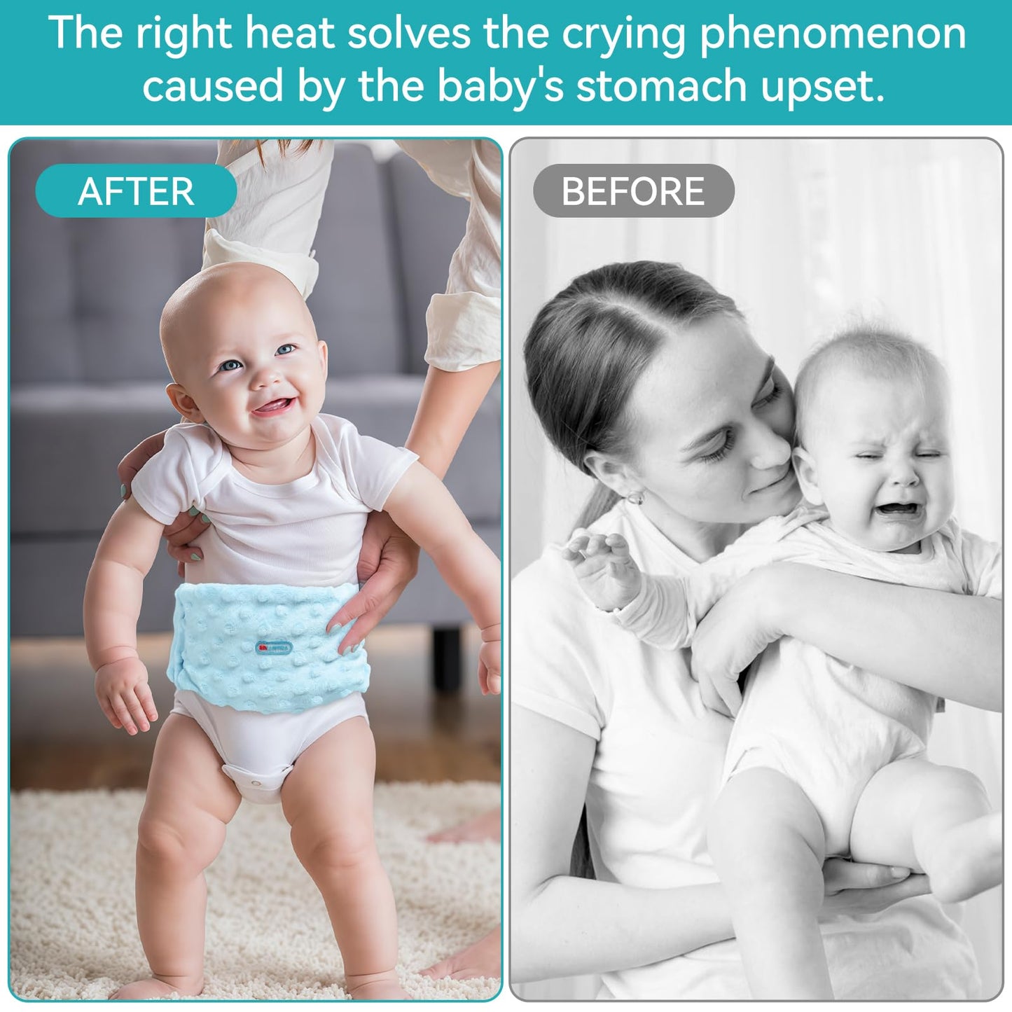 Colic and Gas Relief for Newborns and Infants, Flaxseed Heated Tummy Wrap - Microwaveable Baby Heating Pad with Soothing Warmth, Natural Relief for Gas and Upset Stomach, Bule