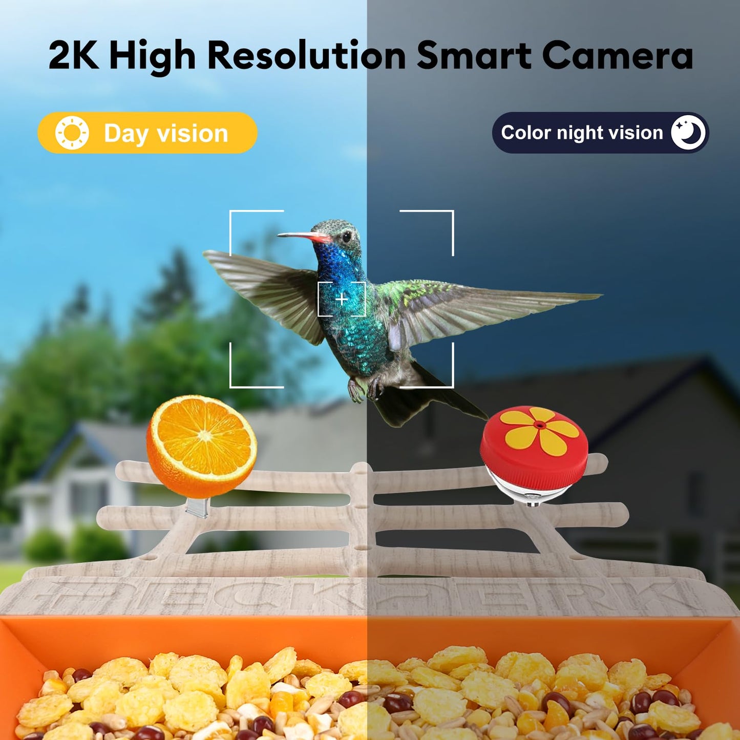 Bird Feeder with Camera Solar Powered, Smart Birds Feeder for Outside, AI Bird Identification Auto Capture Videos Pictures, 2K Live Feed Cam for Backyard, Ideal Gift for Birds Lover