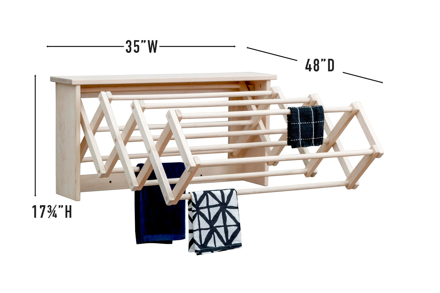 Pennsylvania Woodworks Premium American Maple Clothes Drying Rack - Extra Large Wall Clothes Drying Rack, Collapses to 35" x 20" x 8", Handcrafted in Pennsylvania