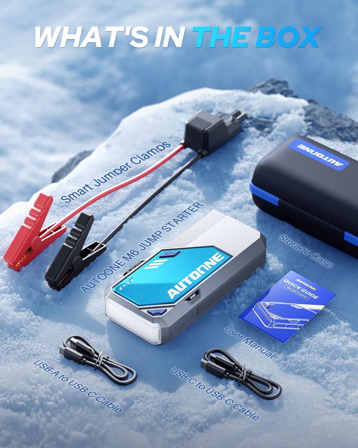AUTOONE 10000A Car Jump Starter 12V Car Battery Jumper Starter Portable (All Gas/All Diesel) 168W DC Jump Box for Car Battery with Built-in Booster, Type-C Fast Charge & Jumper Cables Jump Pack
