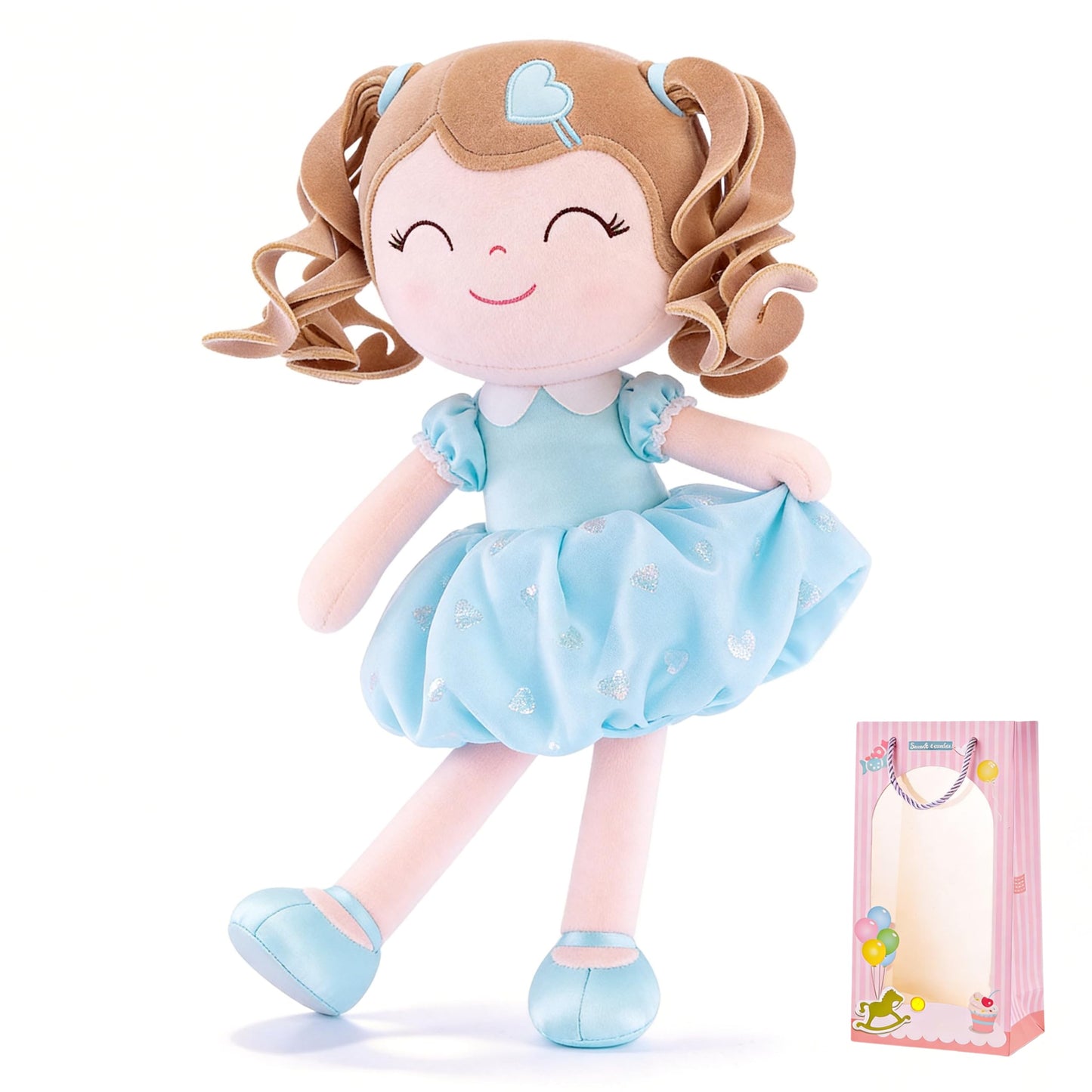 Gloveleya Baby Doll Gifts Plush Curly Girl Toys with Love 16" Azure