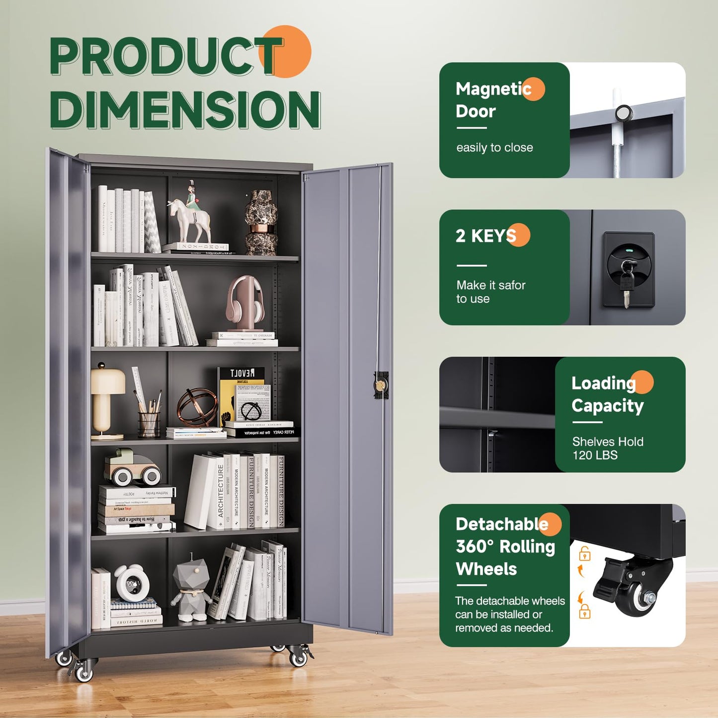 Letaya Metal Garage Storage Cabinets with Lock Door and Adjustable Shelves, Steel Tool Cabinets for Home,Office,Warehouse Organisieren (Black Grey, 75" H)