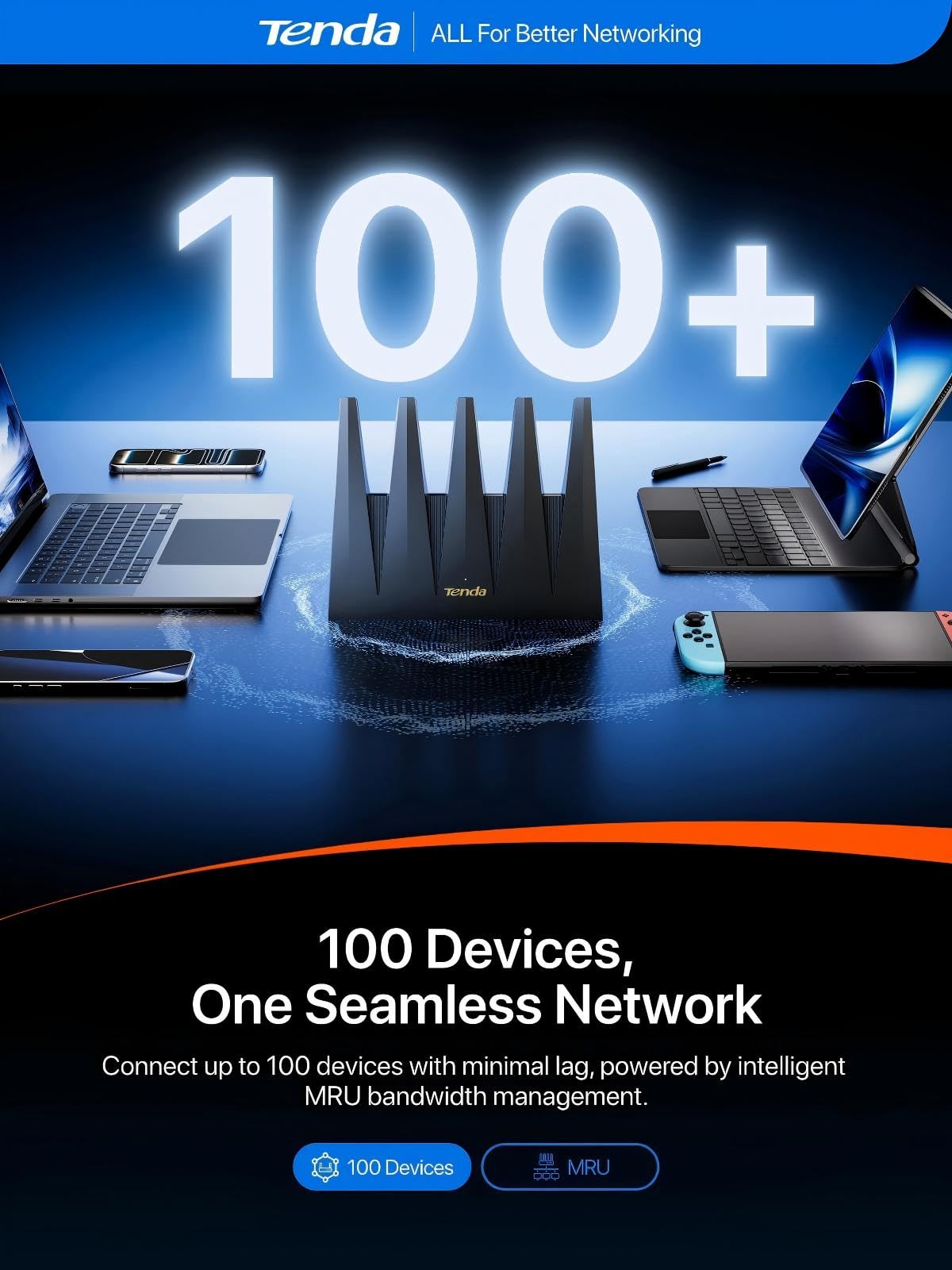 Tenda WiFi 7 Router BE7200 – Dual-Band High-Speed WiFi Router for Wireless Internet with 2×2.5G Ports, Quad-Core CPU, MLO & VPN, Private IoT Network, Ideal for Home & Business Use(BE12Pro)