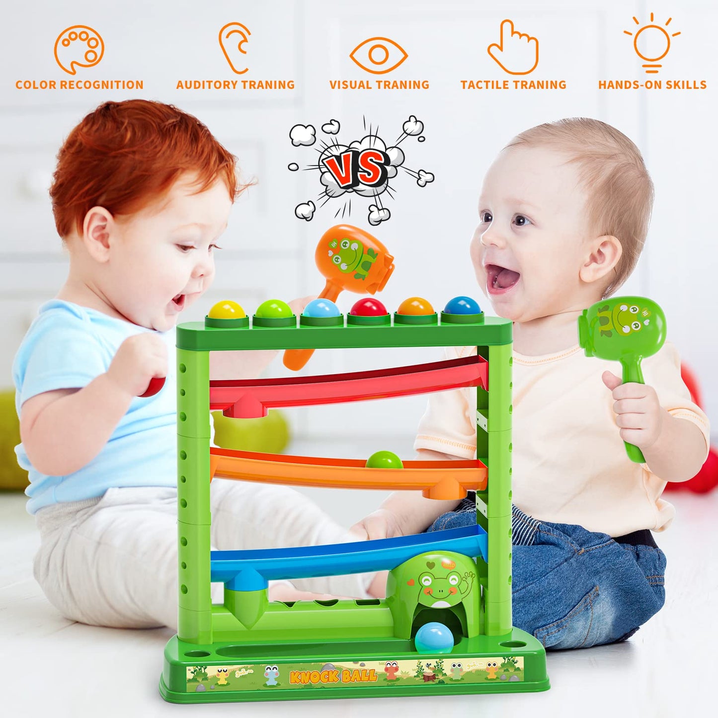 OCHIDO Toddlers Toys for 1 2 3+ Years Old Kids, Pound A Ball Included 2 Hammer & 12 Balls, Montessori Toys for Interactive Game for Boys and Girls, Early Learning Educational Gift