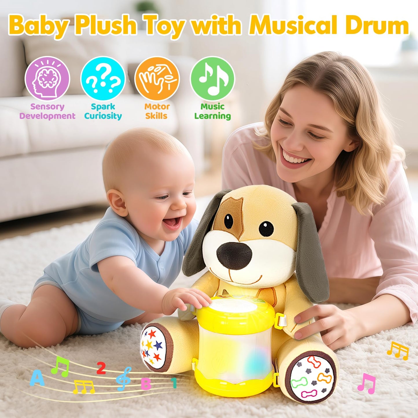 Hodurgyi Baby Toys 6-12 Months, Puppy Musical Plush with Lights, ABCs, Animal Sounds, Numbers, Infant Early Learning Toy,Christmas Birthday Gifts for 6+ Month Boys &Girls
