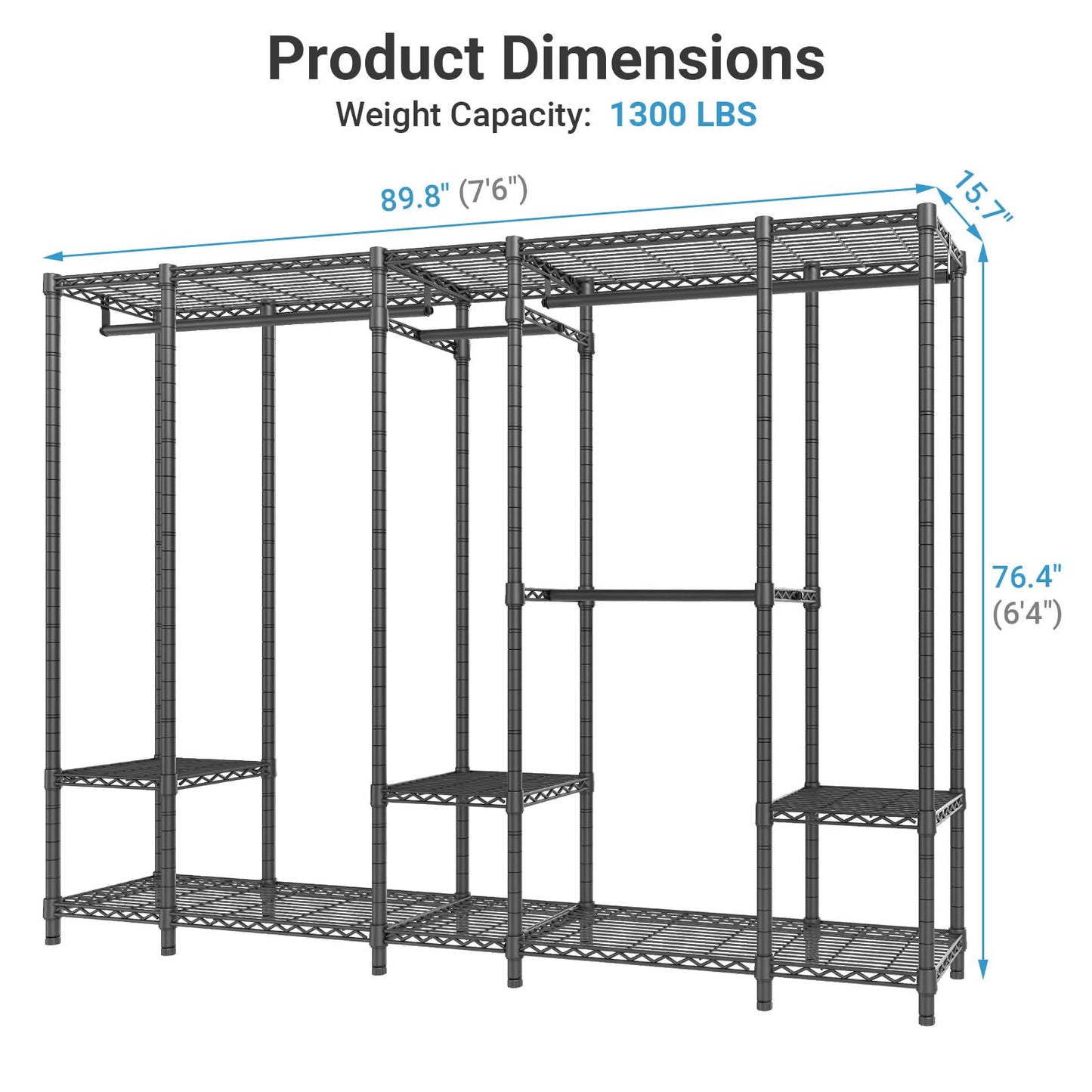 VIPEK V50 Extra Large Portable Closet Rack Bedroom Armoire Freestanding Wardrobe Closet, Heavy Duty Clothes Rack Multi-Functional Metal Clothing Rack for Hanging Clothes, Max Load 1300lbs, Black