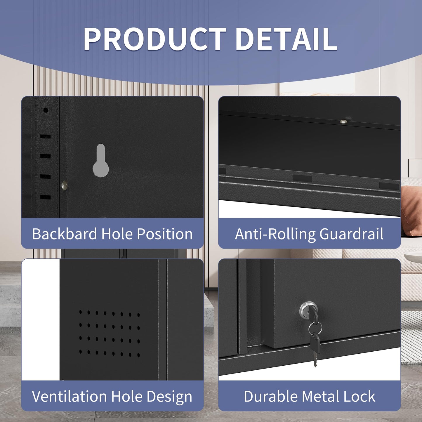 Garage Wall Cabinet, Metal Garage Cabinets with 2 Doors and Adjustable Shelf, Lockable Floating Tool Cabinet with Pegboard, Black Steel Wall Mounted Tool Cabinets for Kitchen,Office,Laundry,Warehouse