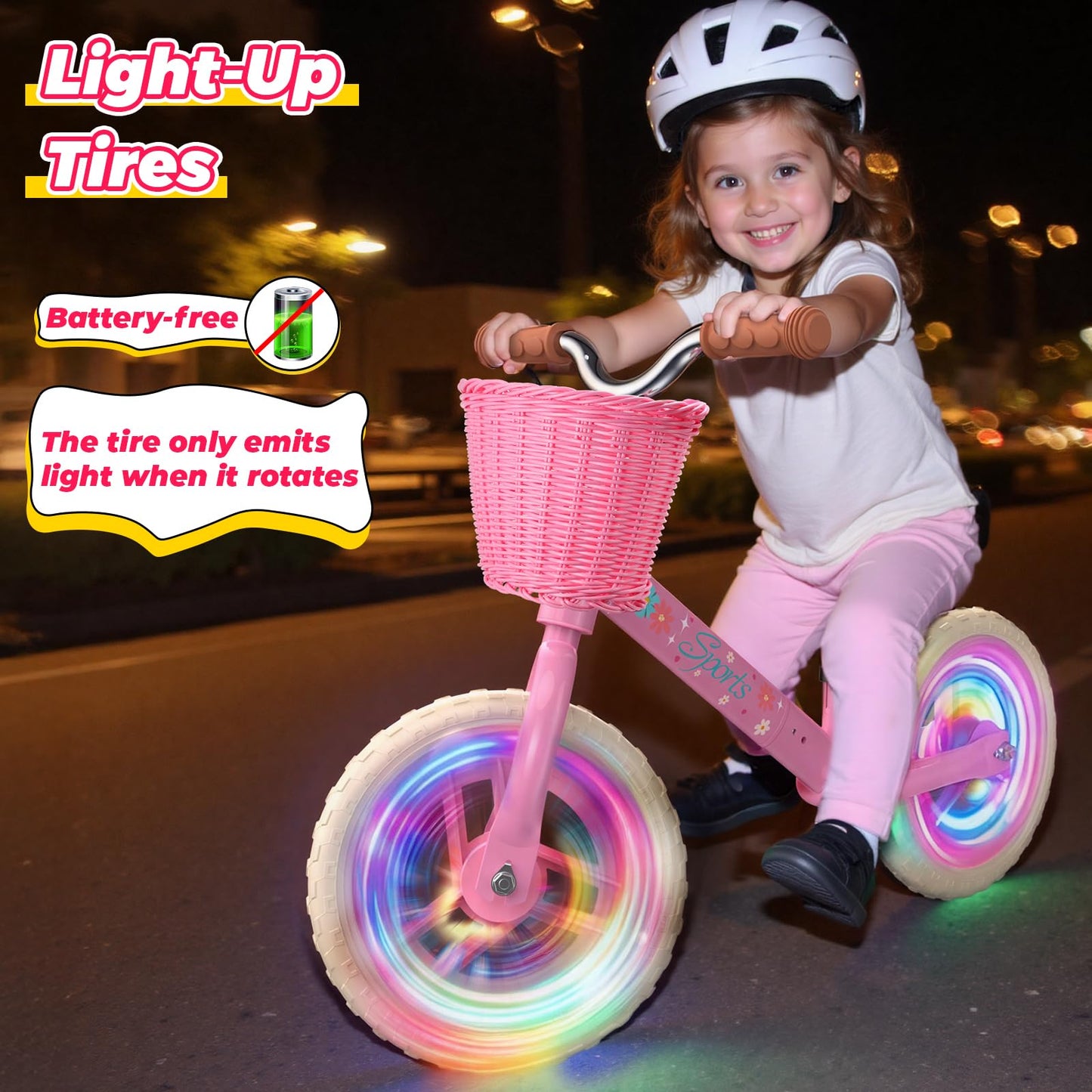 Adjustable Toddler Balance Bike for 2-5 Years Old,Kids Balance Bike with Basket,Kids Bicycle for 2 3 4 5 Years Old Girl Birthday Christmas Toy Gift,Soft Seat & Handlebar,Puncture-Proof LED Tire,Pink