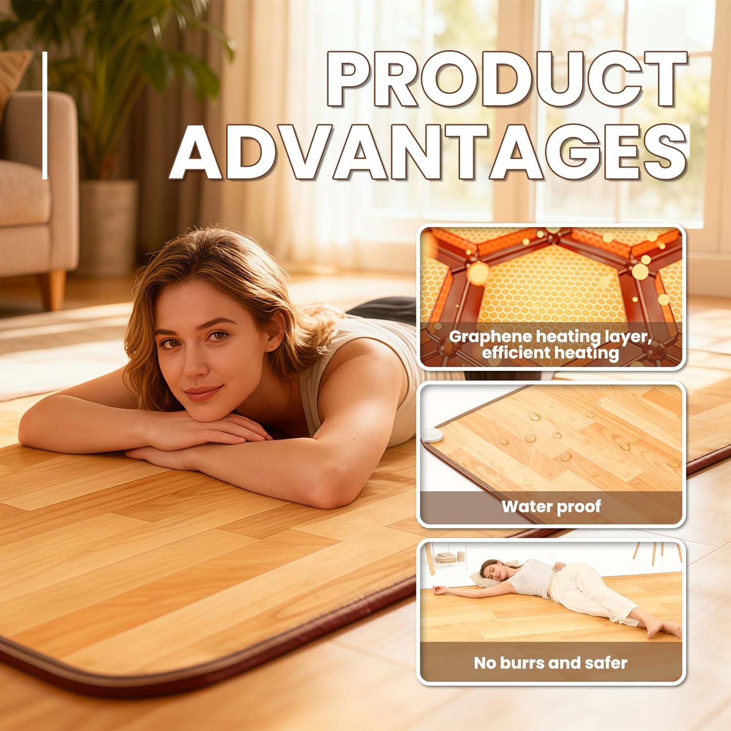 Heated Floor Carpet, Heated Floor Mats, Electric Heated Rug with Adjustable Temperature 12 Hour Timer, Radiant Floor Heater, for Yoga/Indoor/Under Desk (59x79 Inch/150x200 cm)