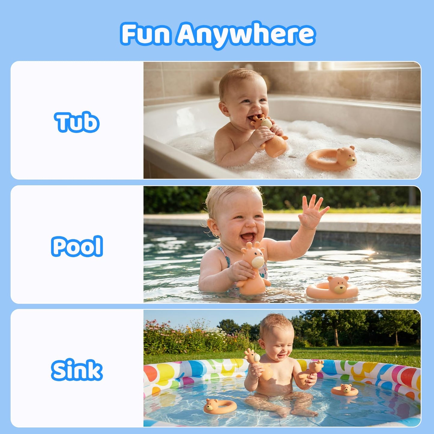 Tiny Marvels Baby Bath Toys for 6 Months & Up, Mold Free No Hole Bath Toys, BPA Free Floating Toddler Bath Toys, Safe Kids Bath Toys for Tub & Pool