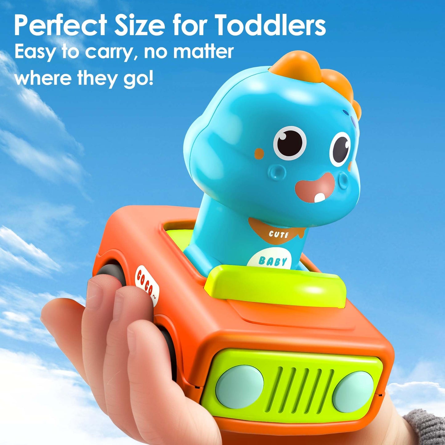 iPlay, iLearn Press Go Car Toys for Toddlers 1-3, Baby Animal Race Cars, Infant Play Car Set, Push Go Friction Dino Car for 6-9-12-18 Month, 1st Valentine Gift Easter Stuffer for 1-2 Years Old Boy Kid