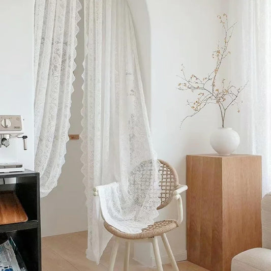 Draphelle 2 Panels Vintage White Lace Curtains 54 x 63 inches, Romantic Semi Sheer Floral Lacy Curtains for Living Room, Elegant Window Drapes for Bedroom