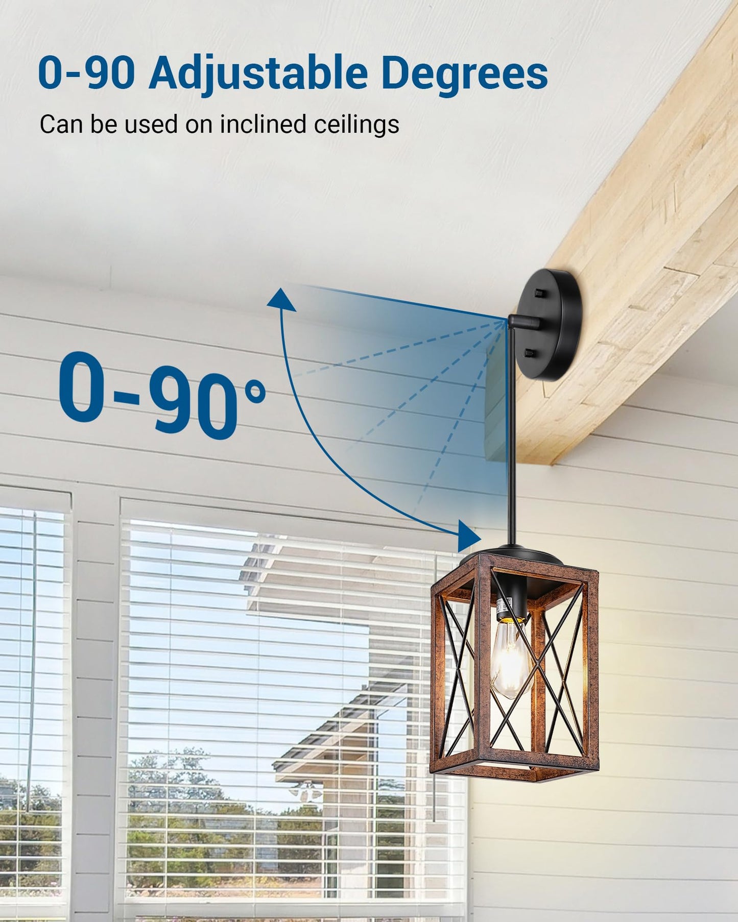 DEWENWILS Farmhouse Pendant Light, Metal Hanging Light Fixture with Wooden Grain Finish, 48 Inch Adjustable Pipes for Flat and Slop Ceiling, Kitchen Island, Bedroom, Dining Hall, E26 Base