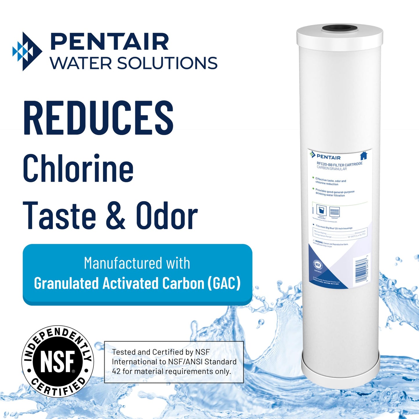 Pentair Pentek RFC-20BB Big Blue Carbon Water Filter, 20-Inch, Whole House Heavy Duty Radial Flow Carbon Replacement Cartridge with Granular Activated (GAC) Filter, 20" x 4.5", 25 Micron