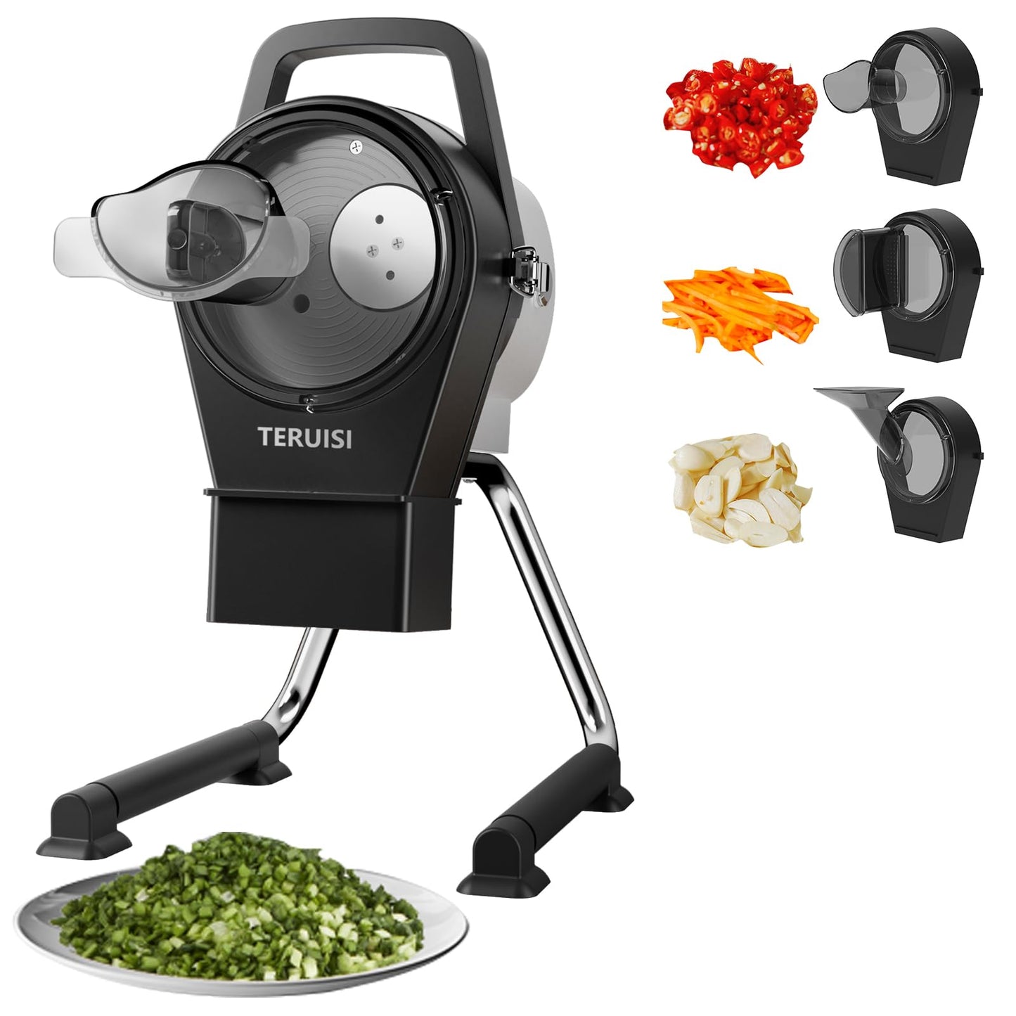 Electric Vegetable Chopper, 200W Commercial Vegetable Slicer, Scallion Cutter Food Processor With 3 Feed Ports, 1-5mm Adjustable Thickness, 6000RPM For Veggie Onion Garlic Ginger Chili Potato