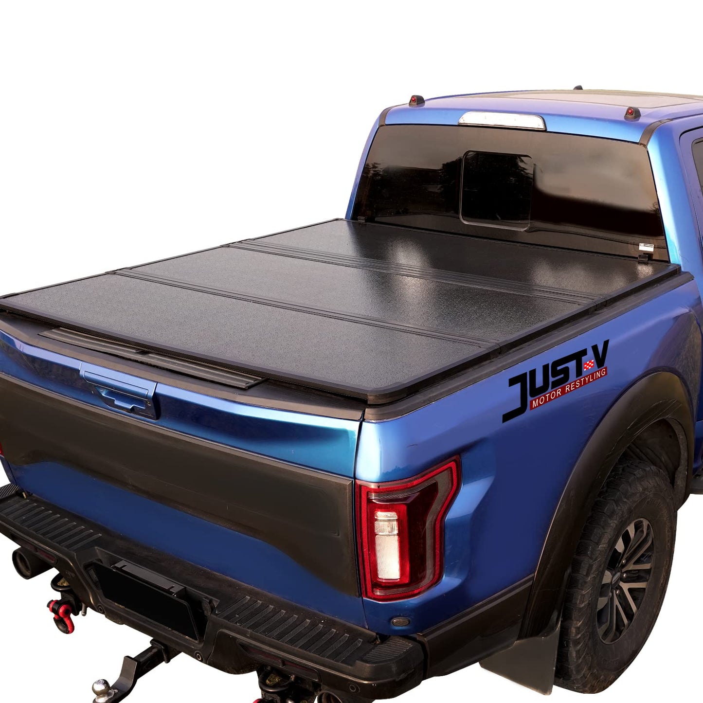 Just-V Hard Tri-Fold Truck Bed Tonneau Cover for Toyota Tacoma 2016-2023 Only Fit Cab CrewMax Cab 5FT Bed, Upgrade Solid FRP Textured Black, Requires Bracket