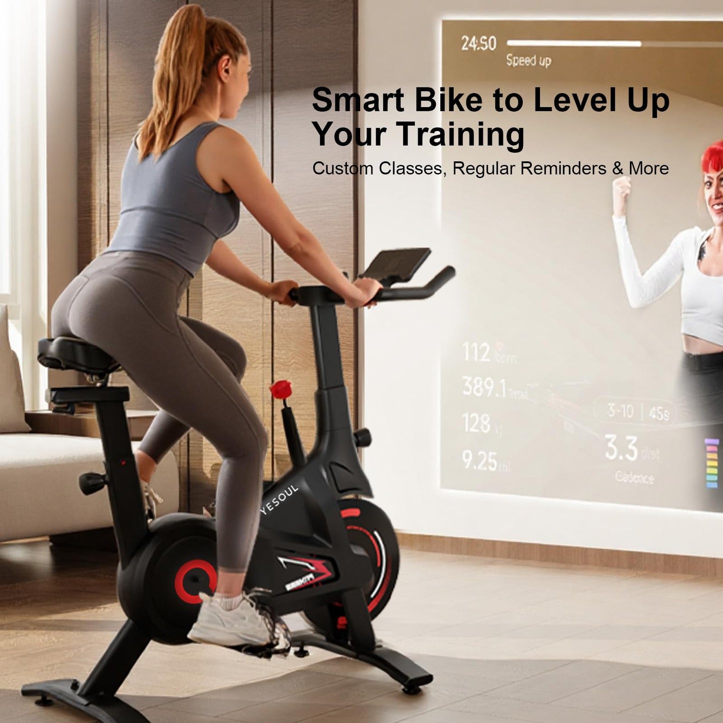 YESOUL Exercise Bike for Home – Stationary Bike with Stable Triangle Frame, Silent Magnetic Resistance, 300 lbs Capacity, Dual-Stage Drive & Alloy Flywheel, Smart APP with Scenic & Live Classes