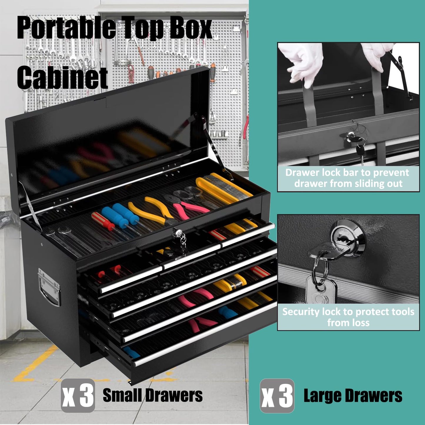 Clickoods 8-Drawer Rolling Tool Chest – 2-in-1 Lockable Tool Box with Wheels, Sliding Drawers & Detachable Top – Garage & Workshop Storage Cabinet, Black