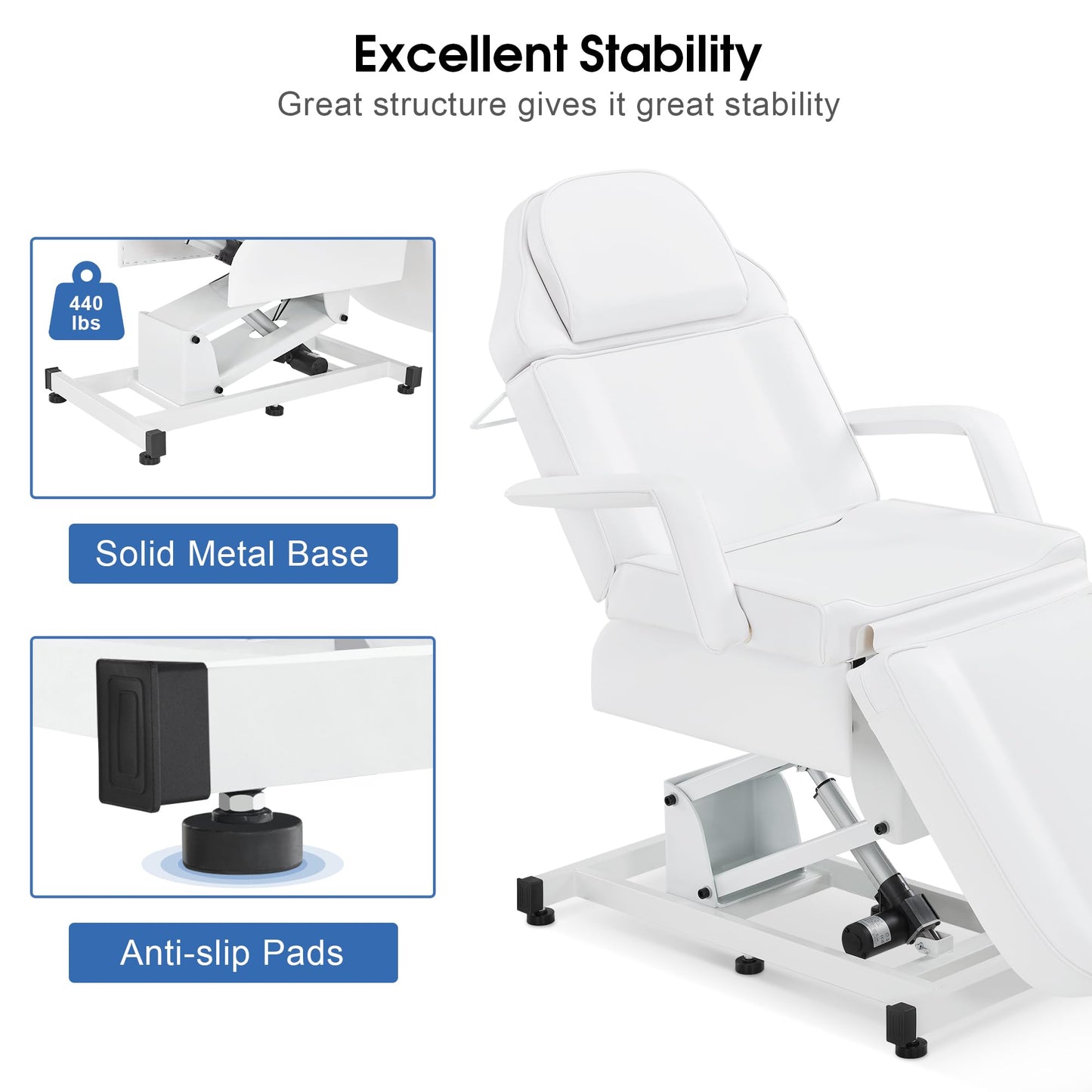 BarberPub Fully Electric Facial Bed with 3 Motor for Esthetician, Electric Tattoo Chair for Client, Facial Bed for Esthetician, Electric Adjustment 2751 (White)
