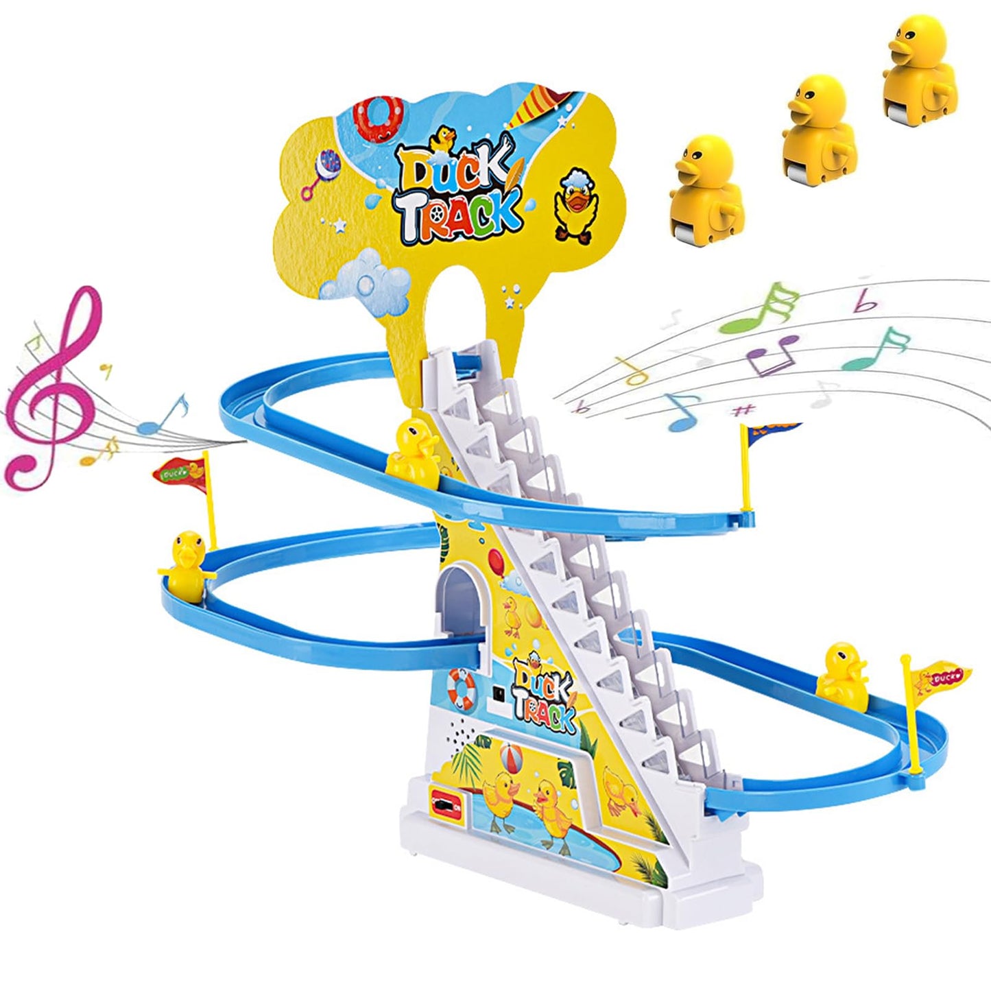 Small Ducks Climbing Toys, Electric Llittle Duck Climbing Stairs Toy, Funny Roller Coaster Track with 3 Ducks LED Lights & Music Button, Small Duck Slide Toys for Children Kids and Baby (C)