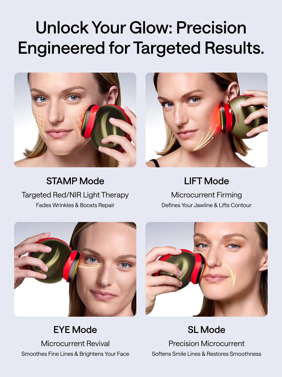 JMOON by Ulike Microcurrent Facial Device, Red Light Therapy for Face, Medical-Grade Anti-aging Skin Care, 4 Modes & 5 Energy Levels for Face Lift, Ideal for Smile Lines, Eyes, Forehead, 2 Gels Includ