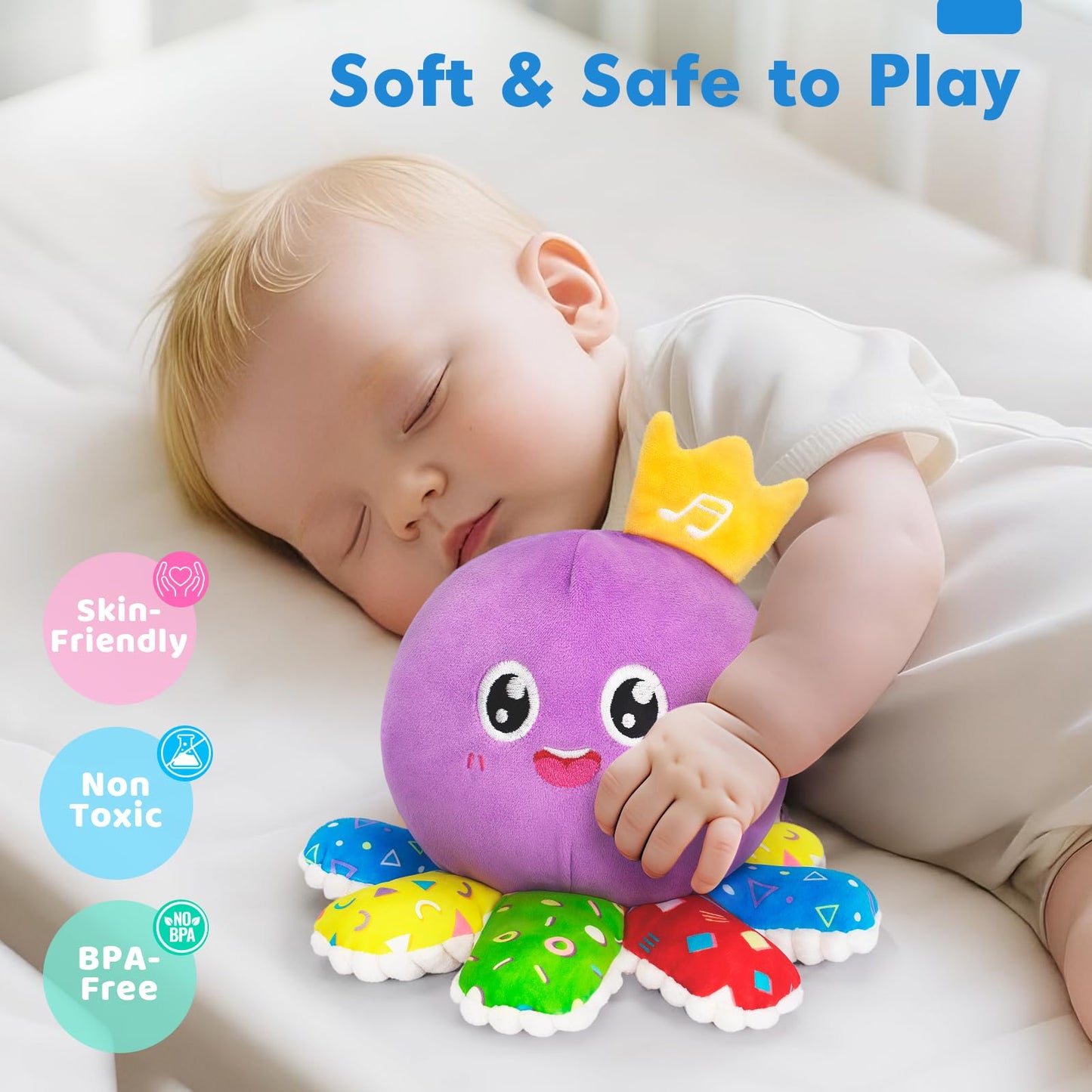 Baby Toys 6-12 Months,Musical Crawling Octopus Plush Toy,Sensory Toys for Infants,Birthday Boy 7 8 9 10 12-18 Month,Tap and Voice Interaction,Walking Bouncing Learning Tummy Time Toy